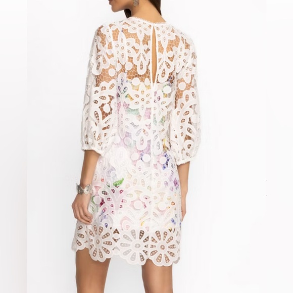 Johnny Was White Floral Lace Overlay Dress - Picture 2 of 12